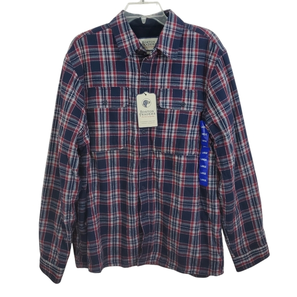 Boston Traders Shacket Shirt Jacket Navy Red Plaid NWT Large Outdoor Gorpcore - Picture 1 of 11